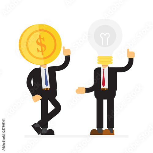 Money and light bulb man cooperate in new project