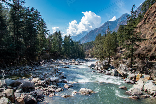 Parvati River in the mountain valley, Himachal Pradesh photo