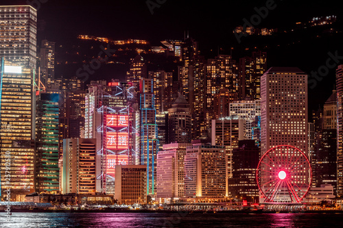 Hong Kong, Tsim Sha Tsui, cityscape at night photo