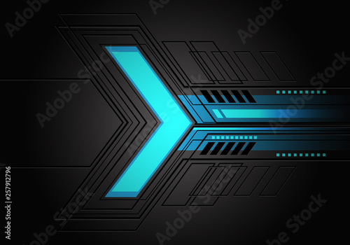 Abstract blue light neon arrow direction on dark grey circuit design modern futuristic background vector illustration.