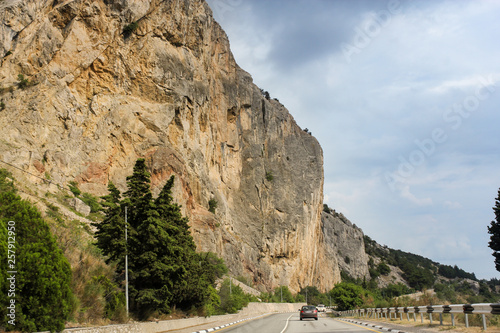 Highway along the stone wall.