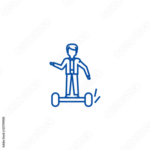 Man on gyroscooter line concept icon. Man on gyroscooter flat  vector website sign, outline symbol, illustration.