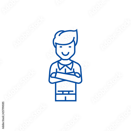 Man with crossed arms  line concept icon. Man with crossed arms  flat  vector website sign, outline symbol, illustration.