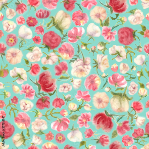 Watercolor flower seamless pattern  blur floral