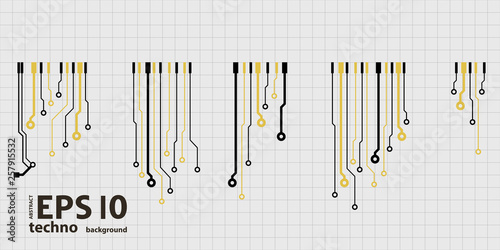 Vector circuit board elements on grid. Design elements for circuit board illustration