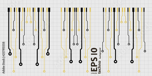 Vector circuit board elements on grid. Design elements for circuit board illustration