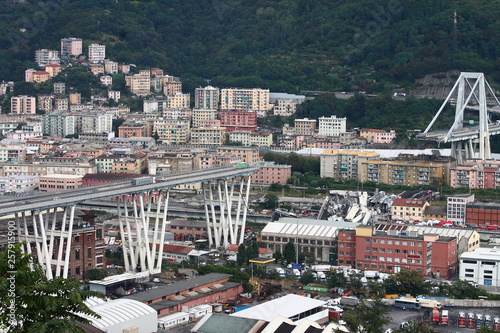 2018 August 14: The collapse of the Morandi bridge: the tragedy of Genoa due to the structural collapse of pylon number nine of the Morandi viaduct which caused forty-three victims. photo