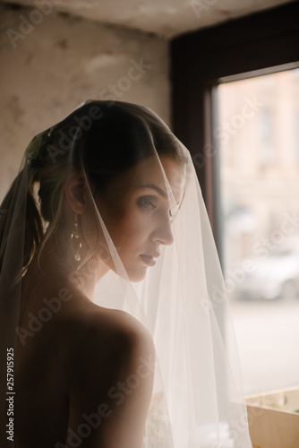 Fotografia Bride posing close up in a veil