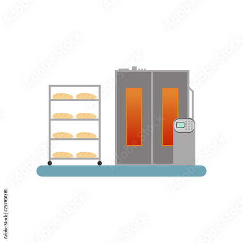 Bread baking in the oven, stage of bread production process vector Illustration on a white background