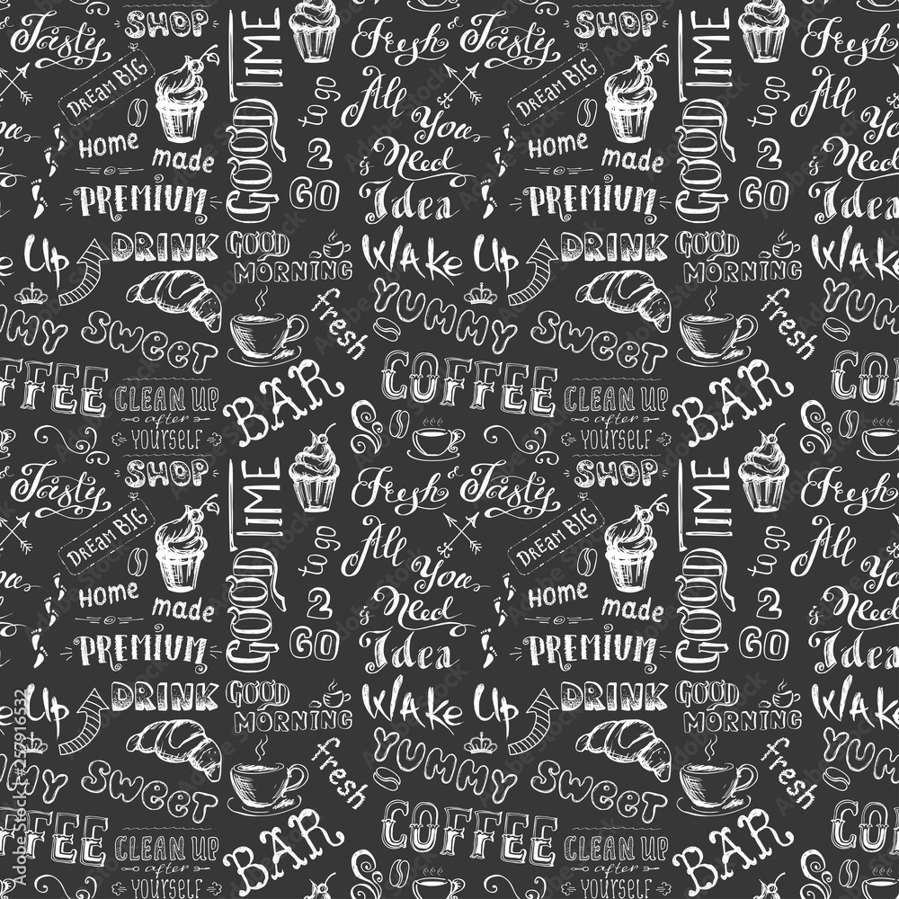 Seamless pattern with hand drawn coffee elements Seamless pattern with hand drawn coffee elements