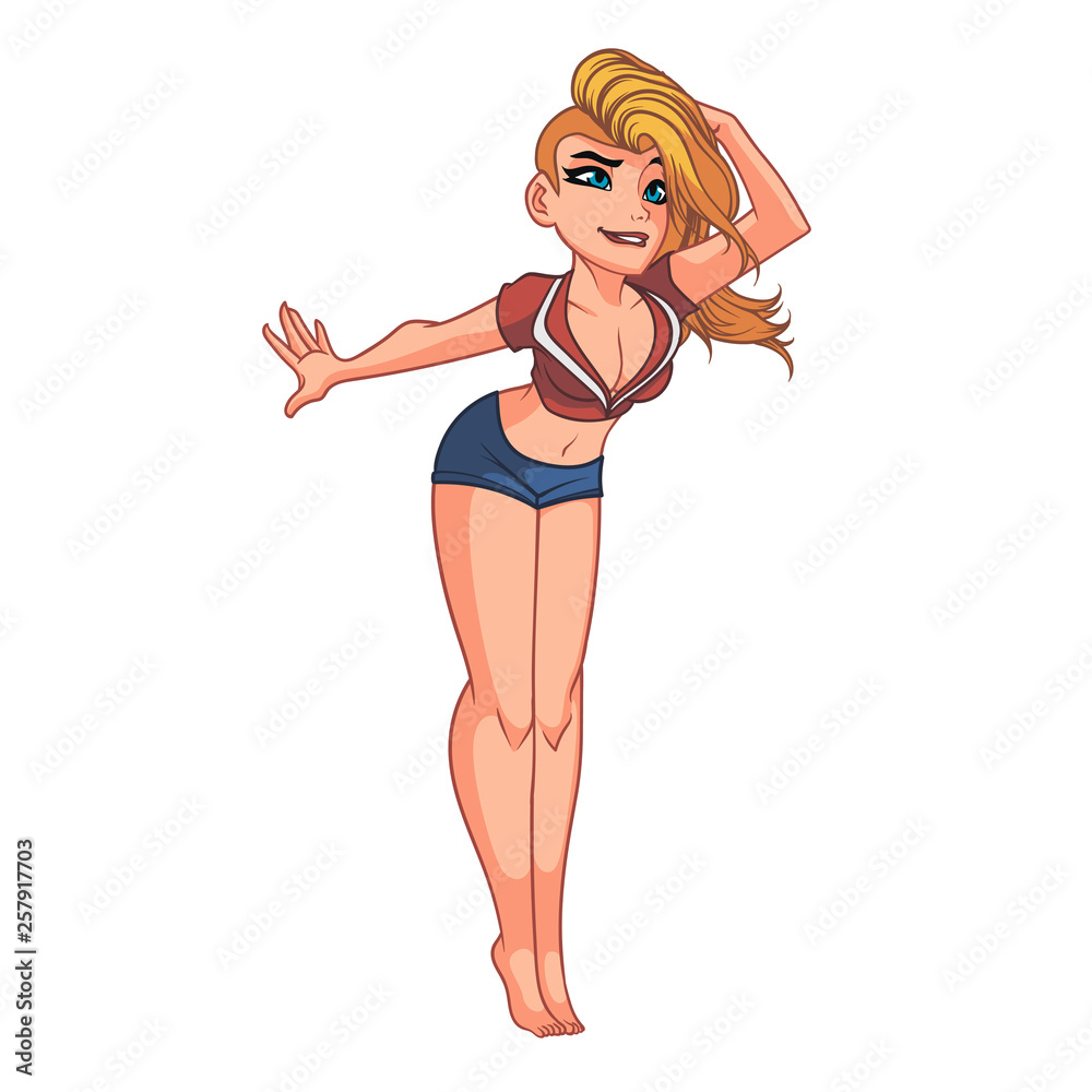 Beautiful blonde girl with bob hairstyle, in pin up style, white background Beautiful blonde girl with bob hairstyle, in pin up style, white background