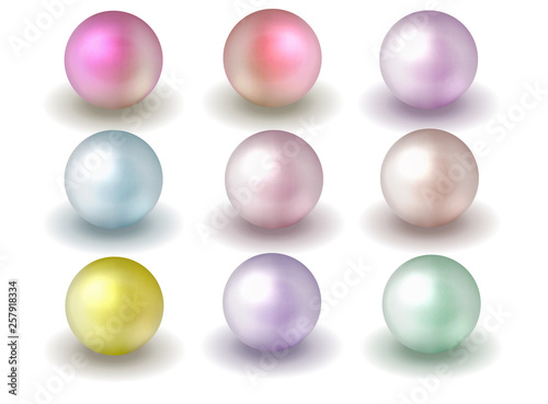 Pearl Pack. Nature ,sea multicolored pearls isolated on white  background. Vector illustration
