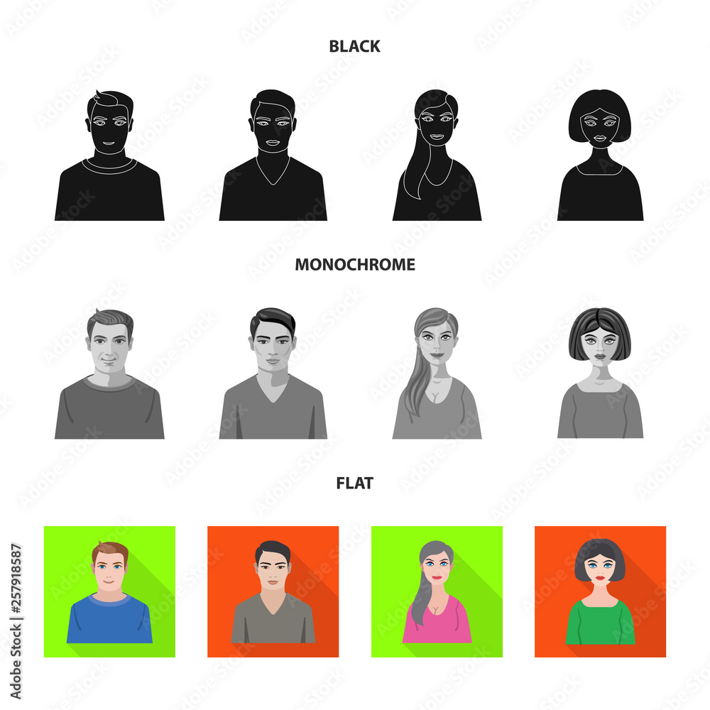 Vector design of hairstyle and profession symbol. Set of hairstyle and character vector icon for stock. Vector design of hairstyle and profession symbol. Set of hairstyle and character vector icon for stock.