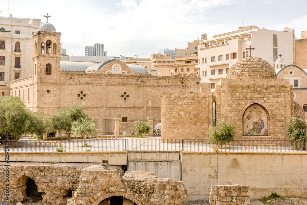 The Roman ruins and Saint George Cathedral, Downtown, Beirut, Lebanon