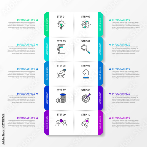 Infographic design template. Timeline concept with 10 steps