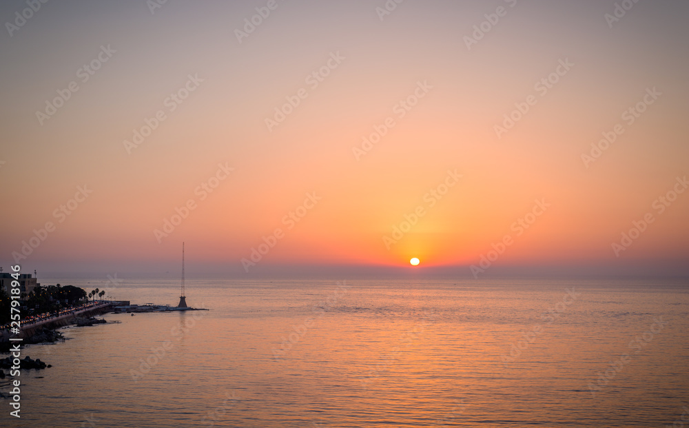 Sunset over Beirut sea front and the Mediterranean sea, Lebanon Sunset over Beirut sea front and the Mediterranean sea, Lebanon