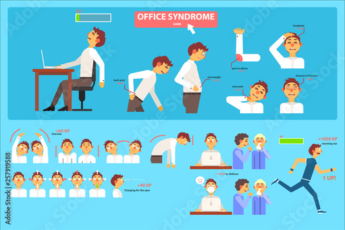 Office syndrome infographics, wrong sitting in the workplace, health care and medical concept vector Illustration