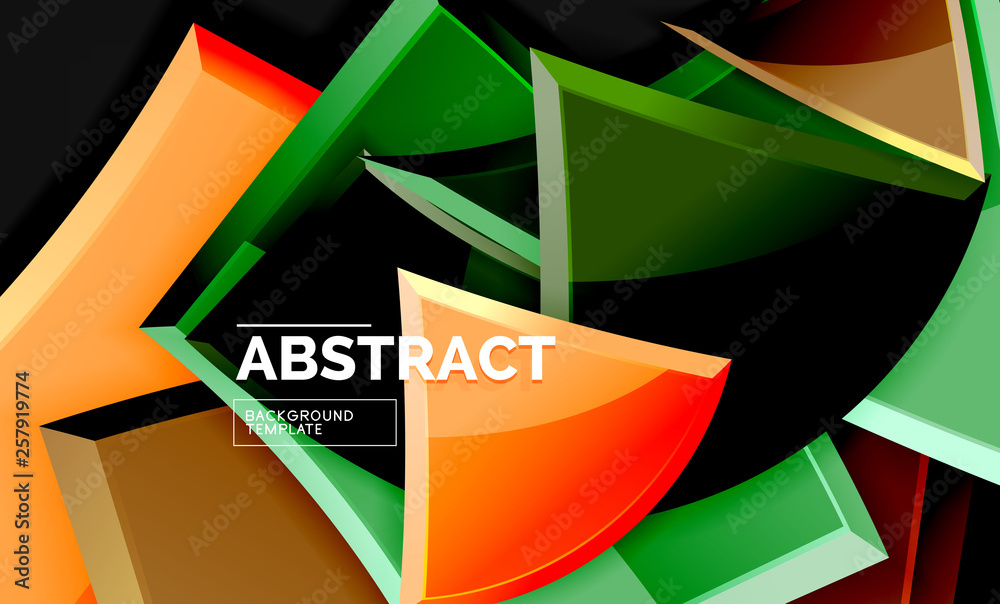 Glossy mosaic style geometric shapes - squares and triangles on black