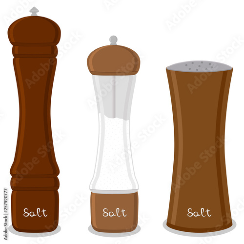 Illustration on theme big set different types glassware filled salt