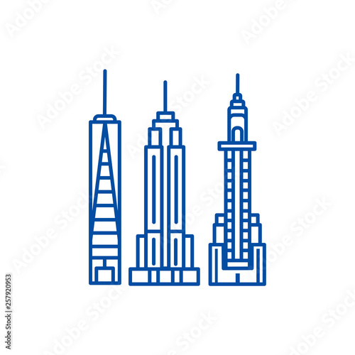 New york skyline line concept icon. New york skyline flat  vector website sign, outline symbol, illustration.