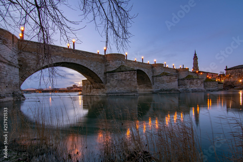 Medieval bridge over Ebro river in Zaragoza, Spain