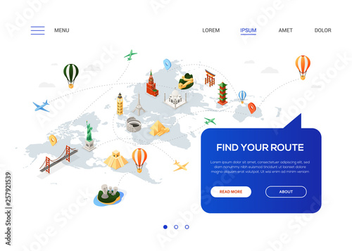Find your route - colorful isometric web banner