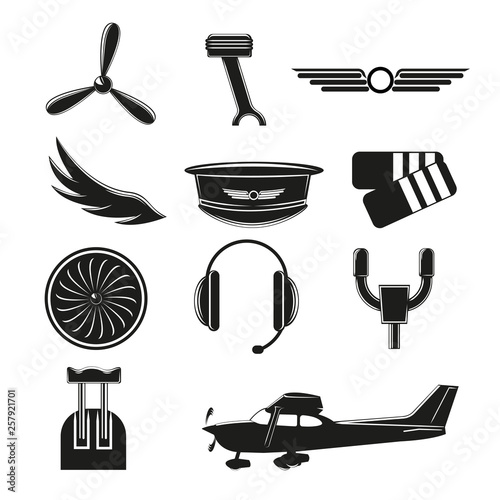 Fototapeta Naklejka Na Ścianę i Meble -  Set of aviation icons. Small aviation symbols and elements