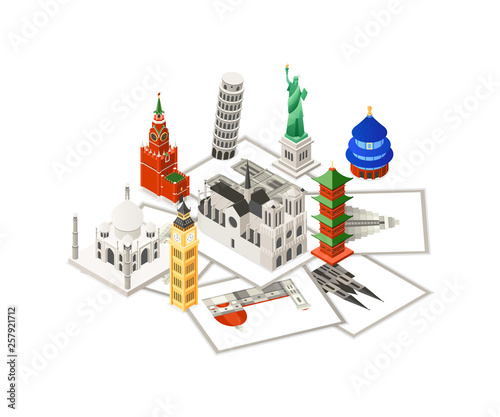 Travel around the world - colorful isometric illustration