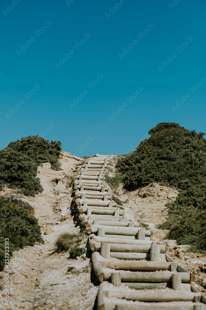 Stairs leading up to blue sky in Portugal