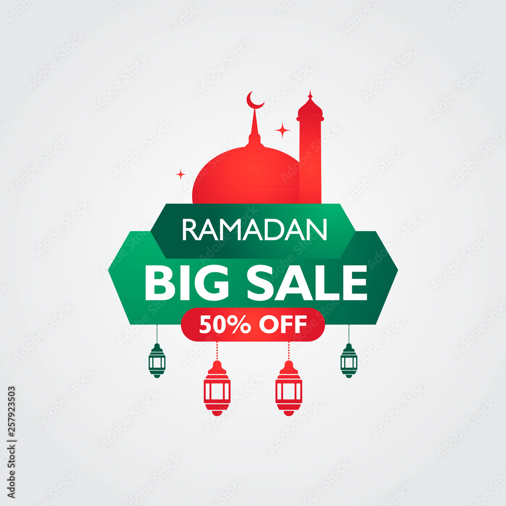 Ramadan kareem sale vector design with mosque. Muslim celebration. Modern concept design.