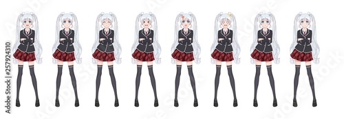 Anime manga student girl in blazer and red skirt