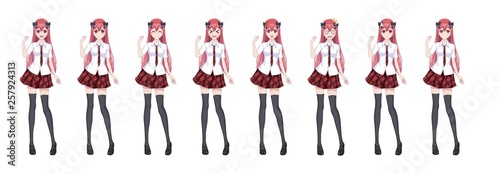 Anime manga schoolgirl plaid red skirt tie pattern