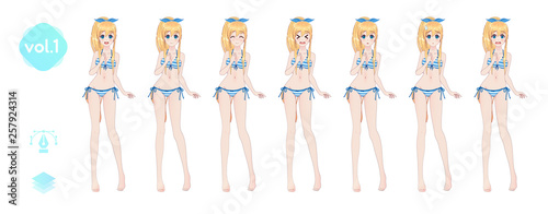 Anime manga girl. In a summer bikini swimsuit