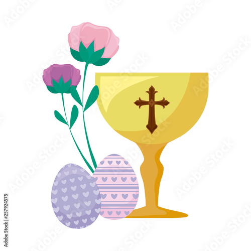 chalice with eggs of easter and flowers © djvstock