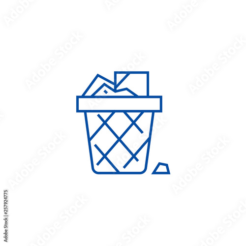 Paper bin,office garbage line concept icon. Paper bin,office garbage flat  vector website sign, outline symbol, illustration.