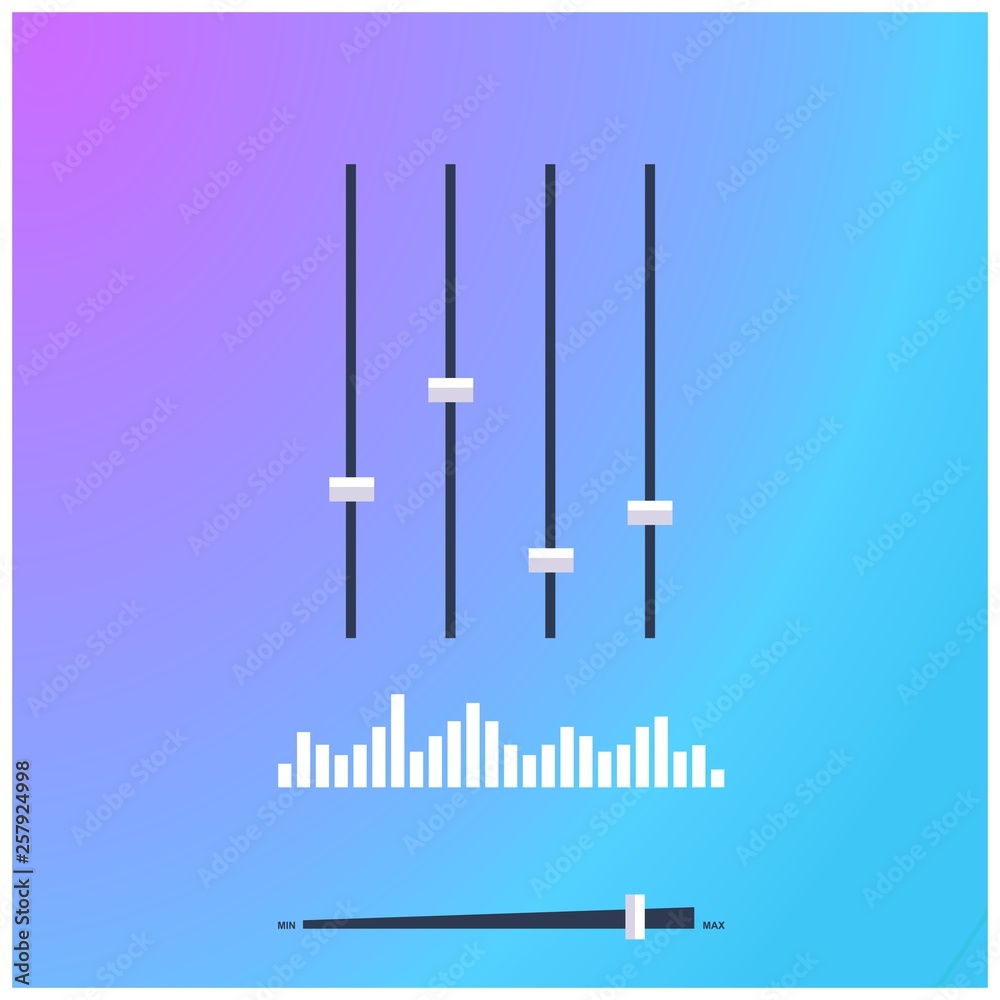 Music Mixer Equalizer Control Buttons, Sound Waves and Volume Control Bar - Studio Equipment Dashboard Vector Music Mixer Equalizer Control Buttons, Sound Waves and Volume Control Bar - Studio Equipment Dashboard Vector