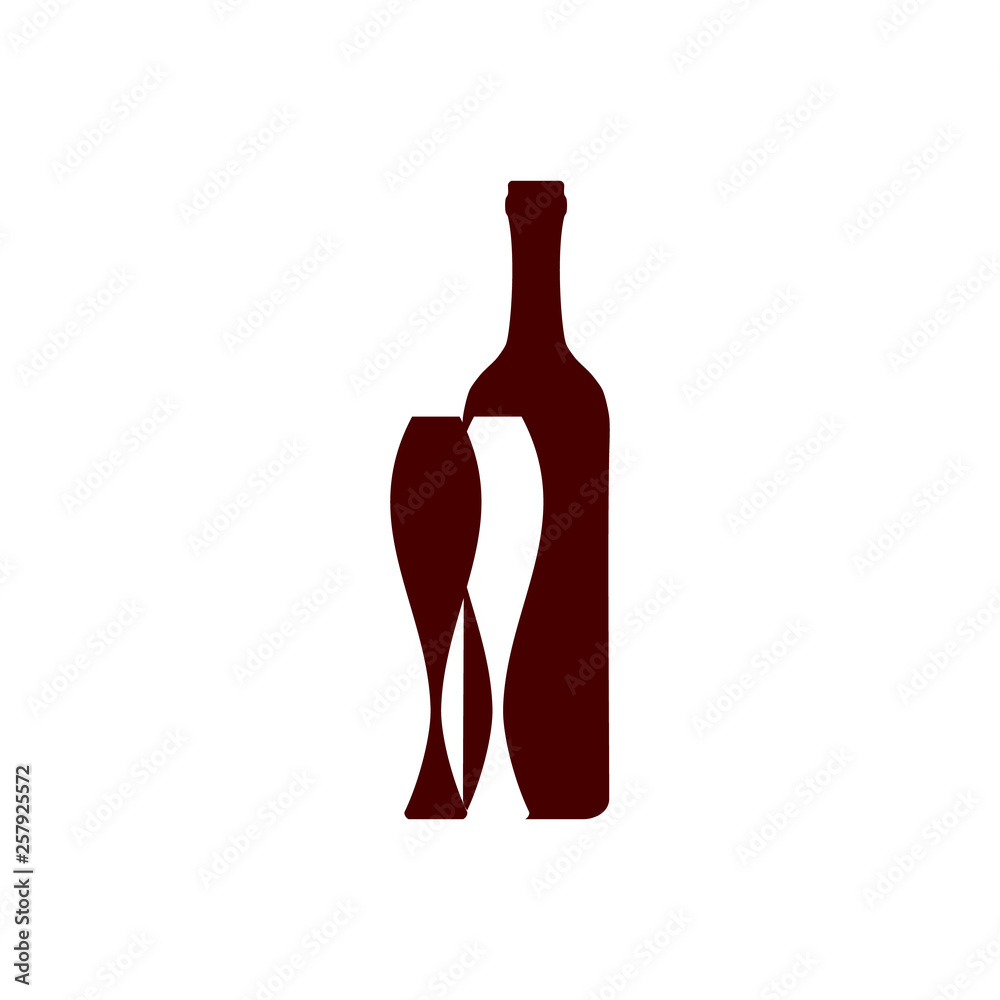 Silhouette of glass wine bottle. Wine glass icon for wine and winery for holiday design. Cheers, holiday toast isolated on white background. Silhouette of glass wine bottle. Wine glass icon for wine and winery for holiday design. Cheers, holiday toast isolated on white background.