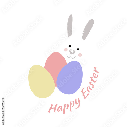 Happy Easter. Rabbit and easter eggs.