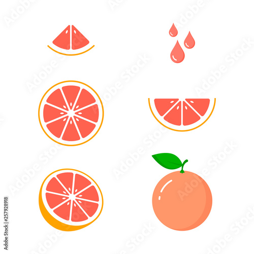 Fototapeta Grapefruit icon set on white background, vector isolated illustration