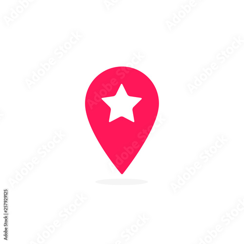 Map pointer with star icon, vector isolated simple illustration