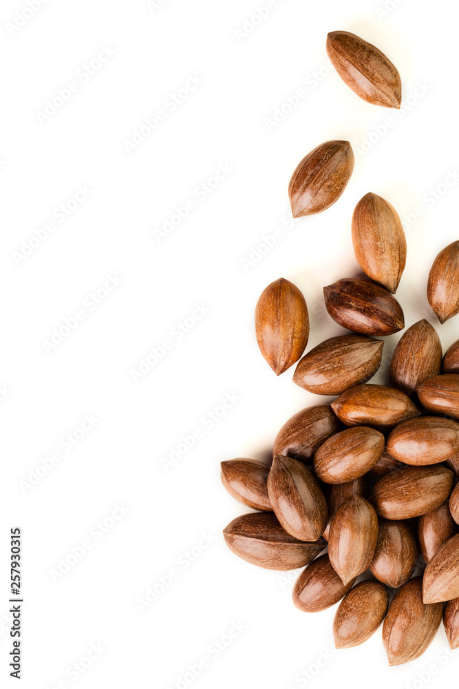 Not cleaned pecan nuts in the shell isolated on white. Not cleaned pecan nuts in the shell isolated on white.