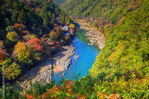 Autumn at Arashiyama view point and Hozu river  Japan