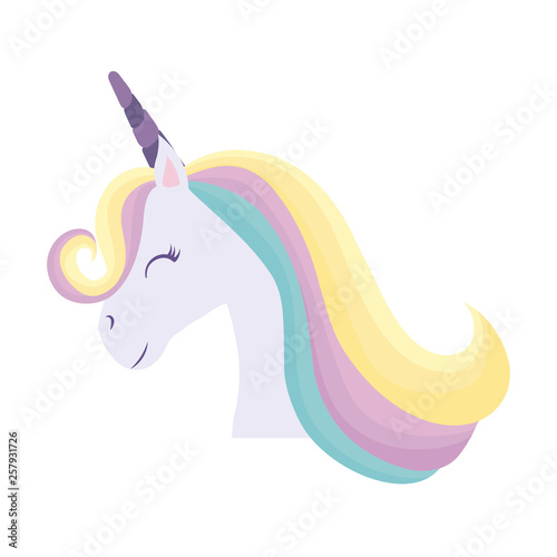 head of cute unicorn isolated icon