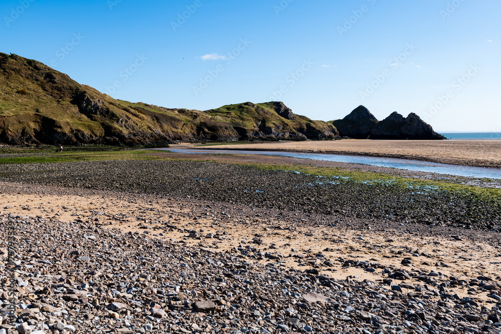 Three Cliffs Bay south coast beach the Gower Peninsula Swansea Wales uk