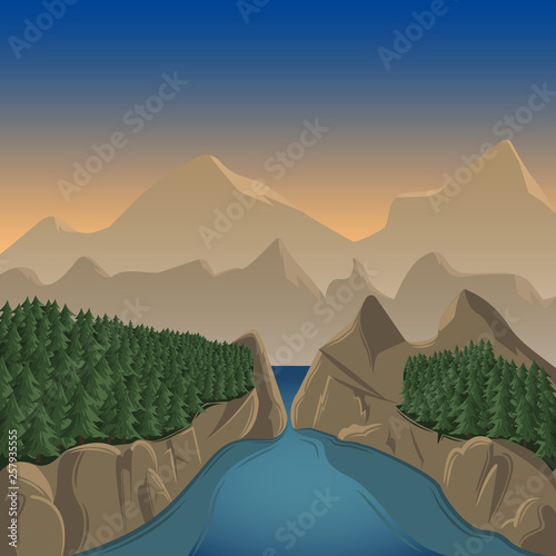 Mountains aerial view vector illustration. Mountain landscape