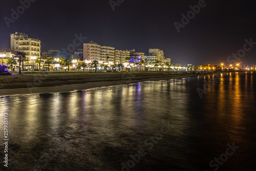 Larnaca beach at night in February. Cyprus