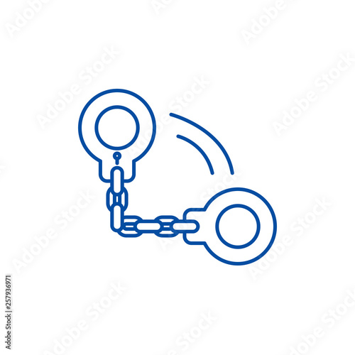 Handcuffs line concept icon. Handcuffs flat  vector website sign, outline symbol, illustration.