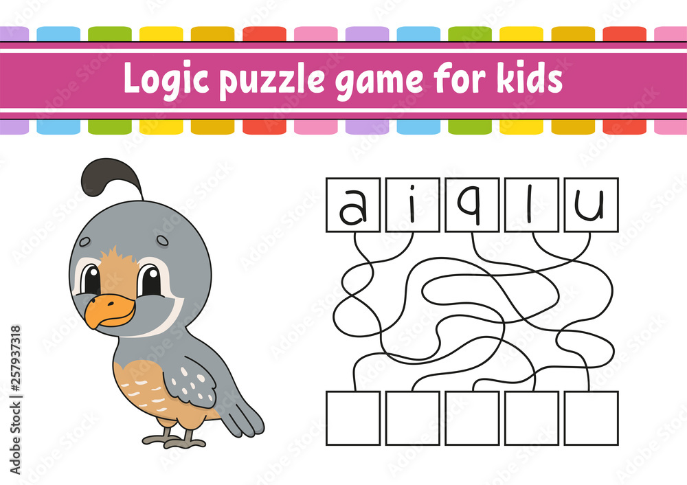 Obraz premium Logic puzzle game. Learning words for kids. Find the hidden name. Education developing worksheet. Activity page for study English. Game for children. Isolated vector illustration. Cartoon style.