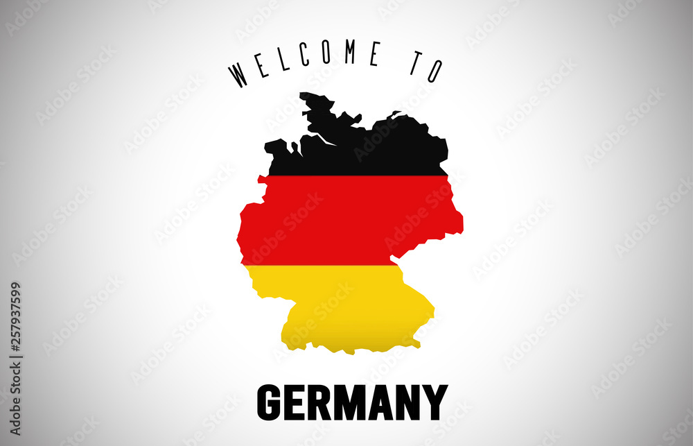 Obraz premium Germany Welcome to Text and Country flag inside Country border Map Vector Design.