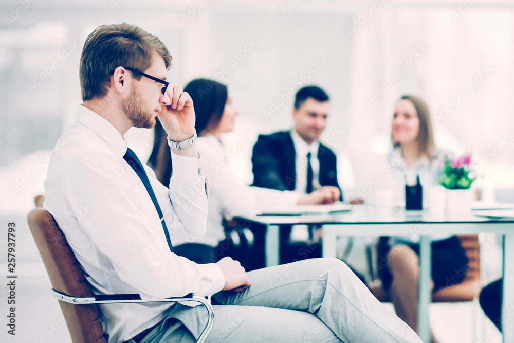 leading lawyer of the company on the background of the working meeting the business team leading lawyer of the company on the background of the working meeting the business team